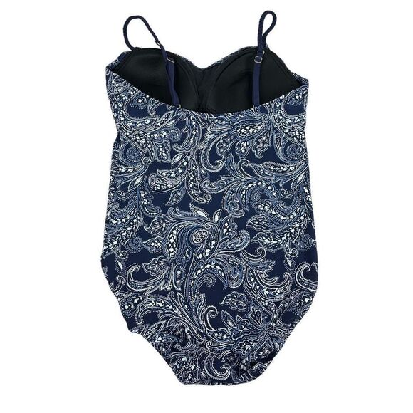 Lands' End Women's Tummy Control Navy Paisley Swimsuit size 10 - Picture 2 of 7